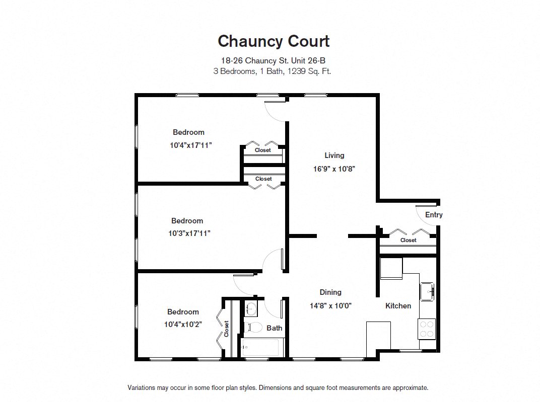 Floor plan for 3 beds, 1 bath, 1239 sqft